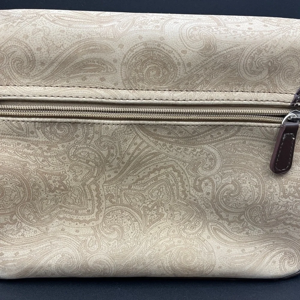 Liz Claiborne Shoulder Bag Beige Brown Paisley Print Handbag Leather Trim NWOT